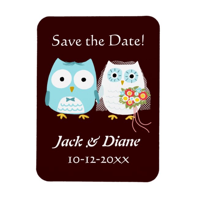 Cute Owls Wedding Bride and Groom Save the Date Magnet (Vertical)