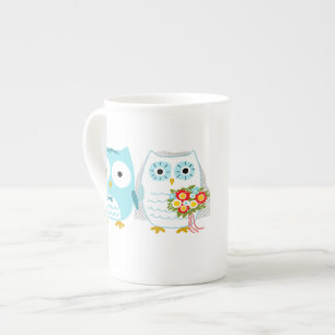 Cute Owls Wedding Newlywed Couple with Custom Text Bone China Mug