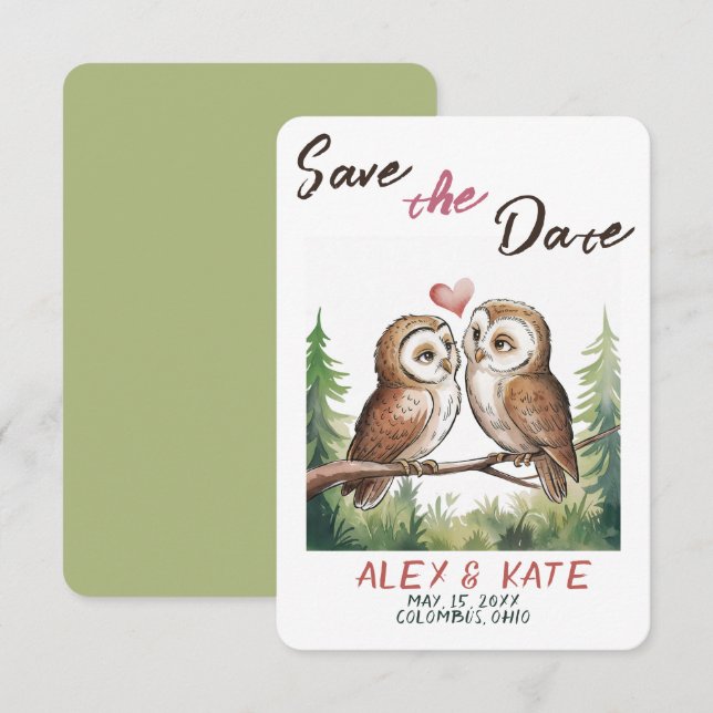 Cute Owls Wedding Save the Date Announcement (Front/Back)