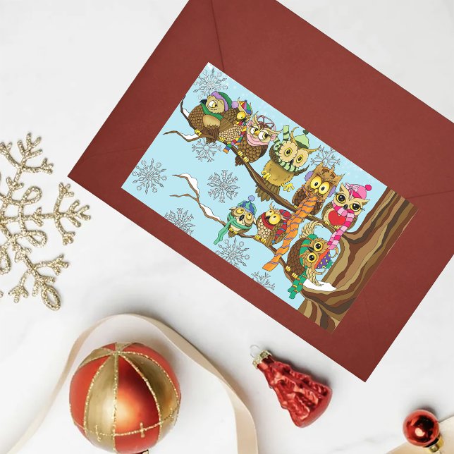 Cute Owls Winter Snowflakes Rectangular Sticker (Creator Uploaded)