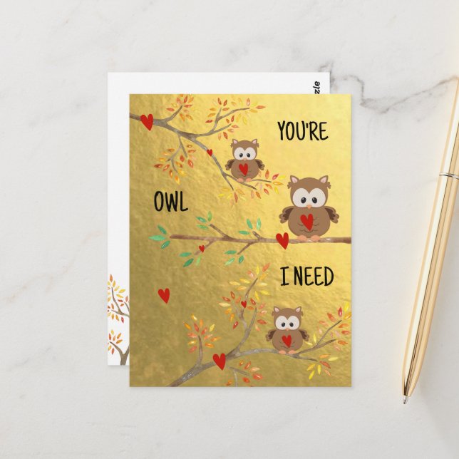 Cute Owls | You're Owl I Need  Postcard (Front/Back In Situ)