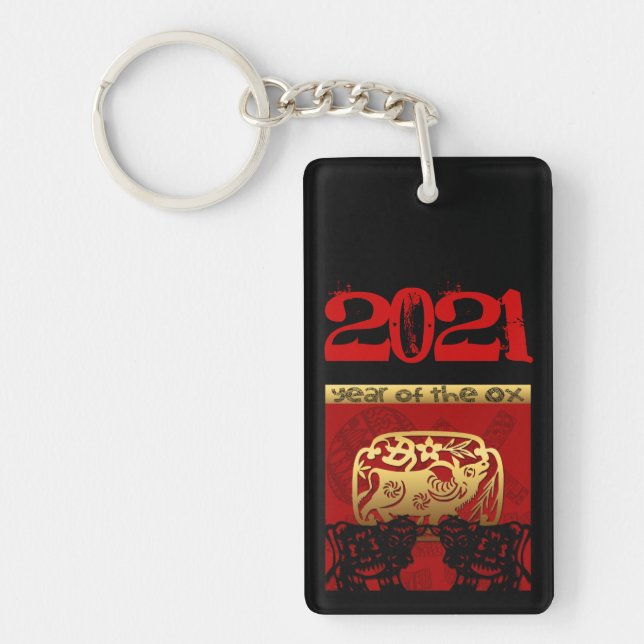 Cute Ox Chinese Year 2021 Zodiac Birthday Name K Key Ring (Front)