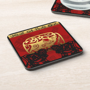 Cute Ox Chinese Year Zodiac Birthday HPC Coaster