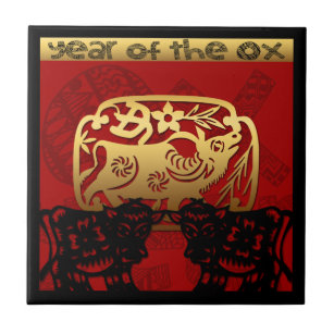 Cute Ox Chinese Year Zodiac Birthday Square Tile