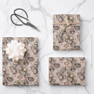 cute oyster shells pearls tiled  wrapping paper sheet