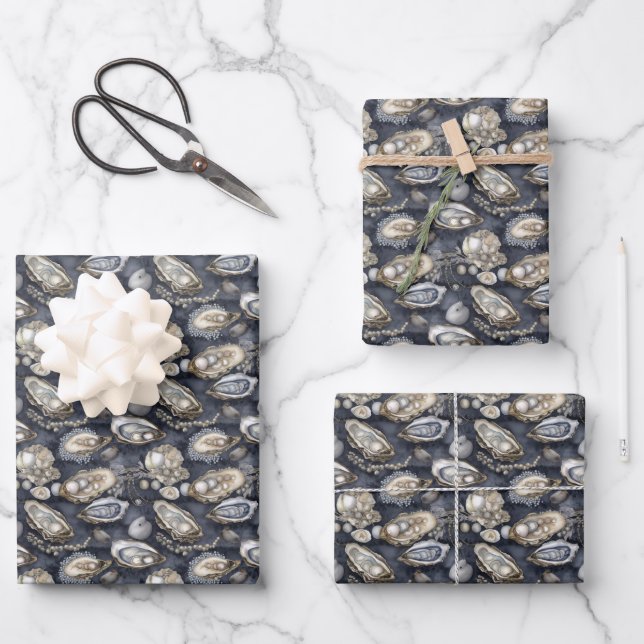 cute oysters and pearls tiled pattern  wrapping paper sheet (Front)