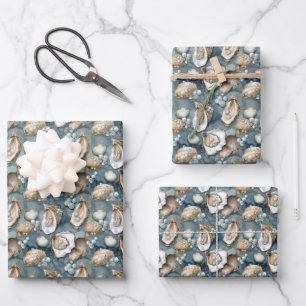 cute oysters and pearls tiled pattern wrapping paper sheet