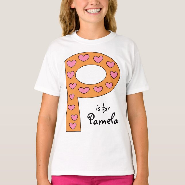Cute P Letter Design Personalised Girl's Name T-Shirt (Front)
