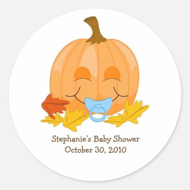 Cute Pacifier Pumpkin Baby Shower Favour Sticker (Front)