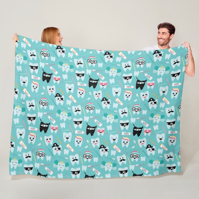 Cute Paediatrics Dental Practice Tooth Pattern Fleece Blanket (In Situ)