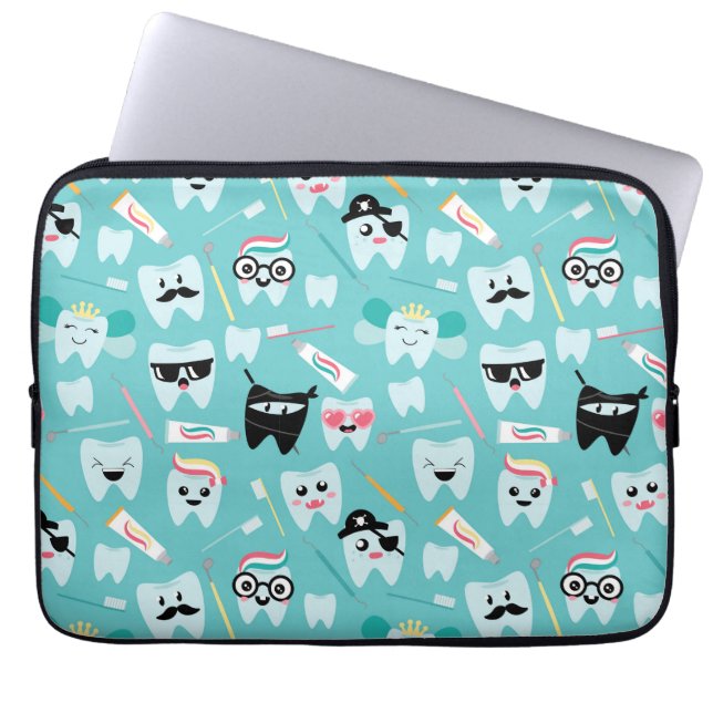Cute Paediatrics Dental Practice Tooth Pattern Laptop Sleeve (Front)
