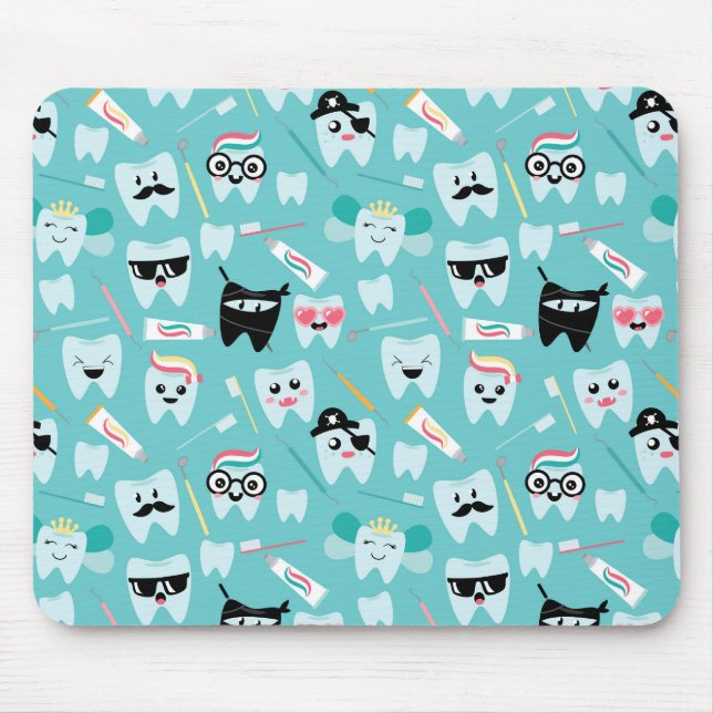Cute Paediatrics Dental Practice Tooth Pattern Mouse Pad (Front)