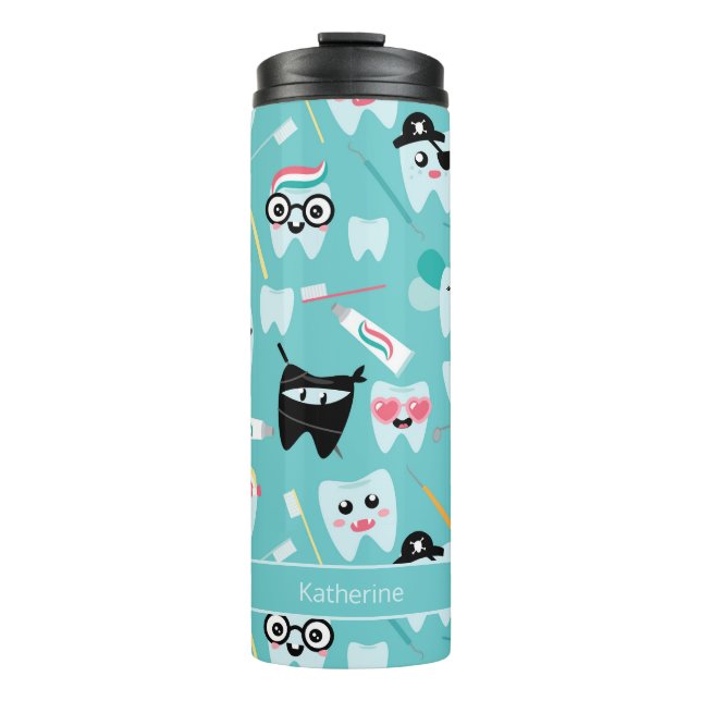 Cute Paediatrics Dental Practice Tooth Pattern Thermal Tumbler (Front)