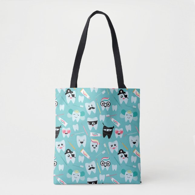 Cute Paediatrics Dental Practice Tooth Pattern Tote Bag (Front)
