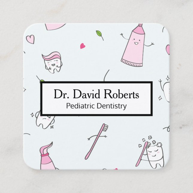 Cute Paediatrics Dentistry  Square Business Card (Front)
