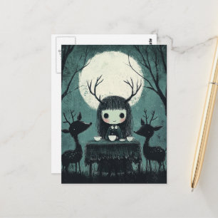 Cute Pagan Full Moon Picnic With Deer Postcard