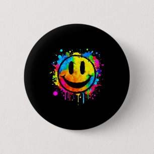 Cute Paint Splash Happy Smile Face 70s Tie Dye Smi 6 Cm Round Badge