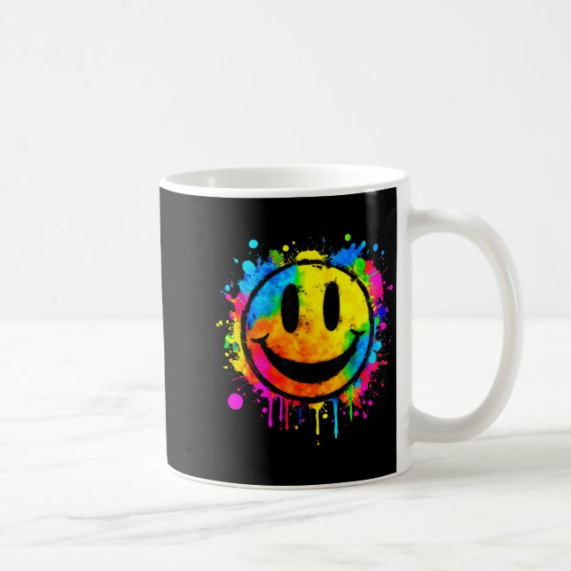 Cute Paint Splash Happy Smile Face 70s Tie Dye Smi Coffee Mug (Right)