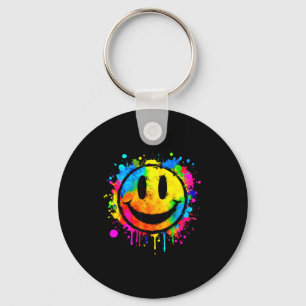 Cute Paint Splash Happy Smile Face 70s Tie Dye Smi Key Ring