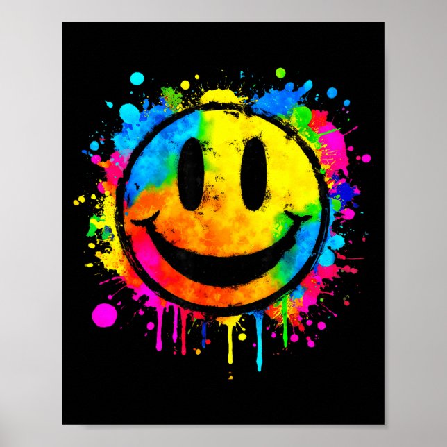 Cute Paint Splash Happy Smile Face 70s Tie Dye Smi Poster (Front)