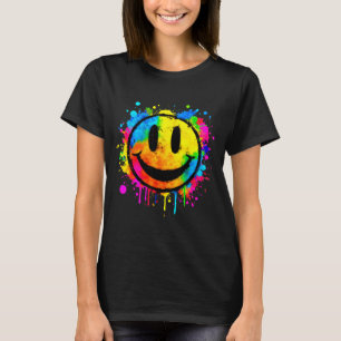 Cute Paint Splash Happy Smile Face 70s Tie Dye Smi T-Shirt