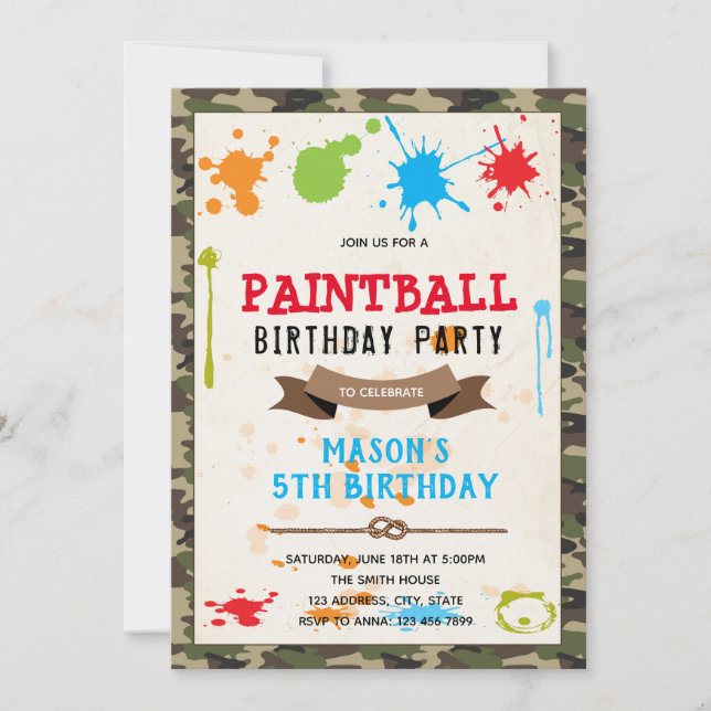 Cute paintball army party invitation (Front)