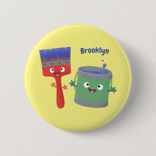 Cute paintbrush and paint cartoon characters 6 cm round badge