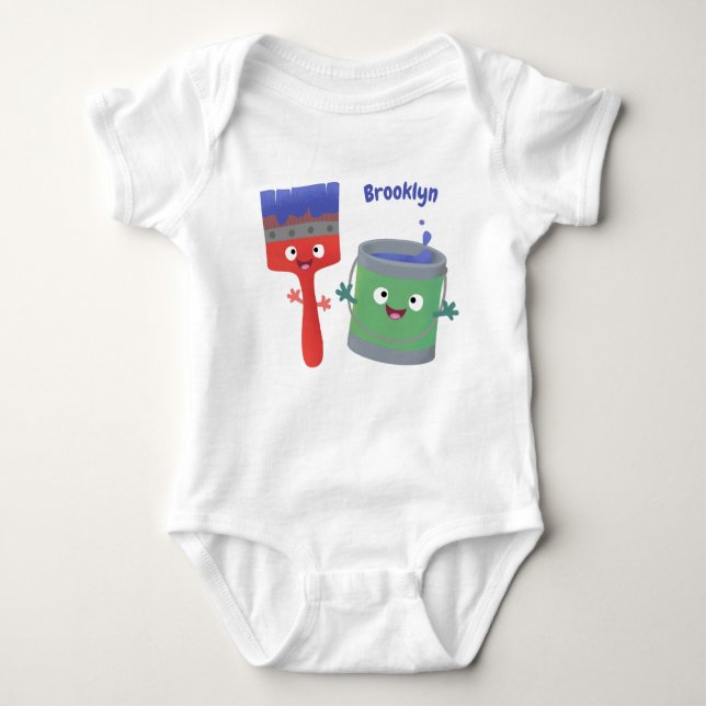 Cute paintbrush and paint cartoon characters baby bodysuit (Front)