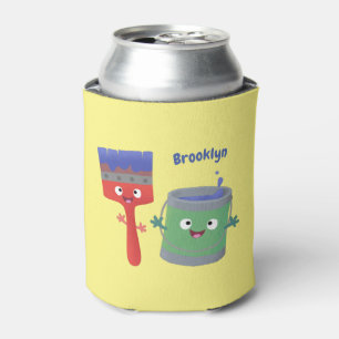 Cute paintbrush and paint cartoon characters can cooler