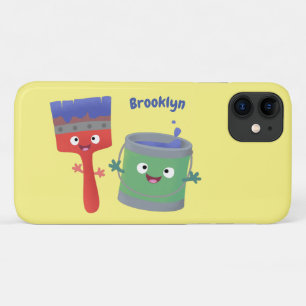 Cute paintbrush and paint cartoon characters iPhone 11 case