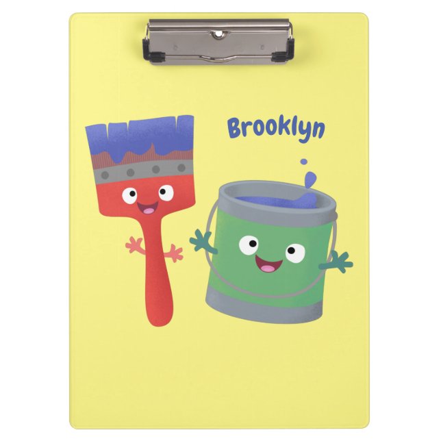 Cute paintbrush and paint cartoon characters clipboard (Front)