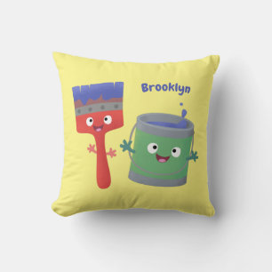 Cute paintbrush and paint cartoon characters cushion
