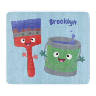 Cute paintbrush and paint cartoon characters cutting board