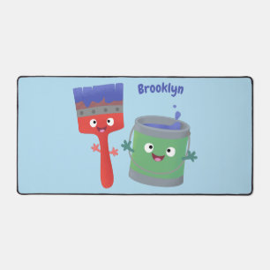 Cute paintbrush and paint cartoon characters desk mat