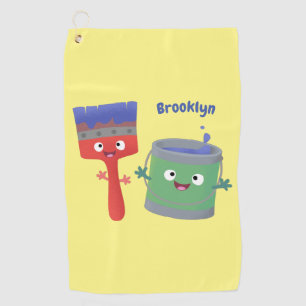 Cute paintbrush and paint cartoon characters golf towel