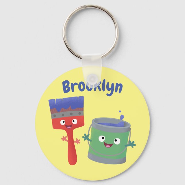 Cute paintbrush and paint cartoon characters key ring (Front)