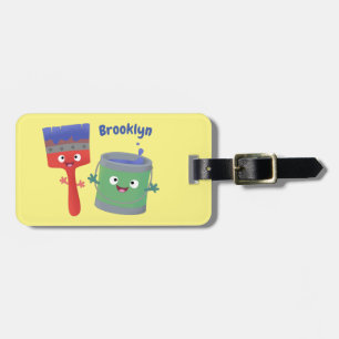 Cute paintbrush and paint cartoon characters luggage tag