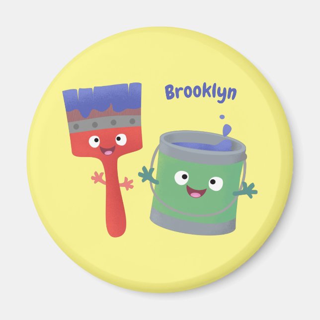 Cute paintbrush and paint cartoon characters magnet (Front)