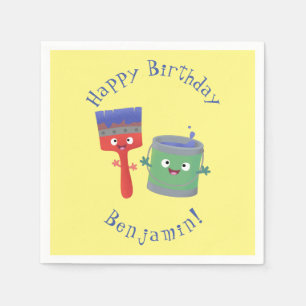 Cute paintbrush and paint cartoon characters napkin