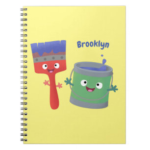 Cute paintbrush and paint cartoon characters notebook