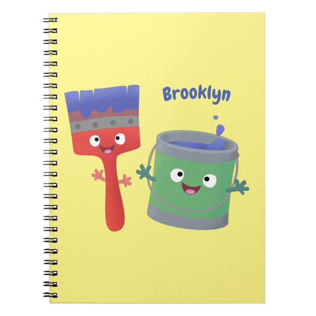 Cute paintbrush and paint cartoon characters notebook (Front)