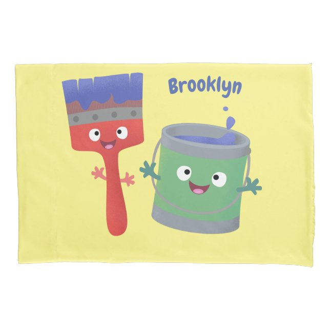 Cute paintbrush and paint cartoon characters pillowcase (Front)