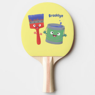 Cute paintbrush and paint cartoon characters ping pong paddle