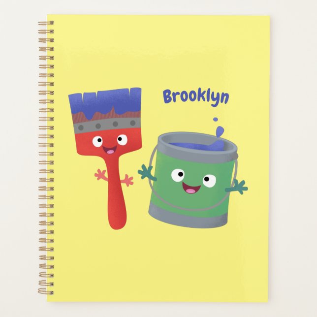 Cute paintbrush and paint cartoon characters planner (Front)