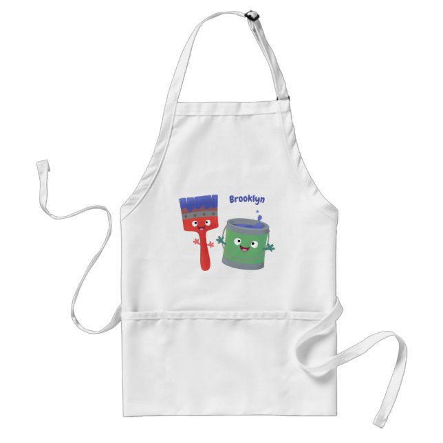 Cute paintbrush and paint cartoon characters  standard apron (Front)