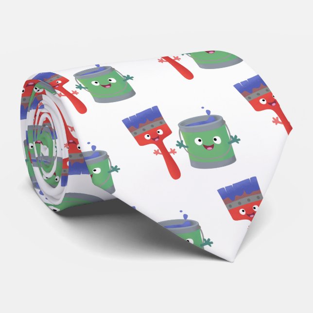Cute paintbrush and paint cartoon characters tie (Rolled)