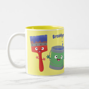 Cute paintbrush and paint cartoon characters Two-Tone coffee mug