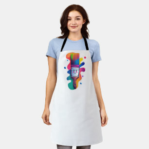 Cute Paintbrush Character with Colourful Paint Spl Apron