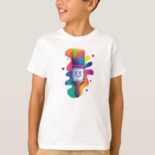 Cute Paintbrush Character with Colourful Paint Spl T-Shirt