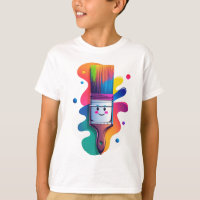 Cute Paintbrush Character with Colourful Paint Spl